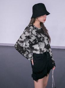 DAZY Tie Dye Sheer Mesh Top Without Bra Going Out Tops Festival
