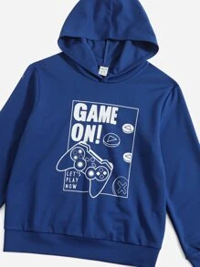 SHEIN Sudadera Y Pantalón De Chándal Gráfico Con Letra Y Gamepad Para Niños Preadolescentes