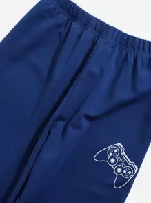 SHEIN Sudadera Y Pantalón De Chándal Gráfico Con Letra Y Gamepad Para Niños Preadolescentes