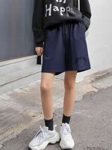 DAZY Letter Graphic Slant Pocket Shorts Summer - Navy Blue - View 3