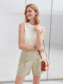 MOTF PREMIUM LYOCELL DOUBLE BUTTON SHORTS - Khaki - View 8