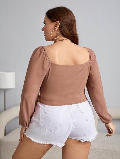 Top corto con cordón delantero de manga farol