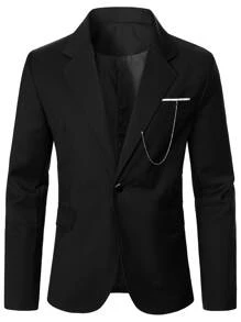 Manfinity Mode Men Chain Detail Single Button Blazer - Black - View 4