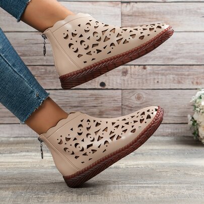 Hollow Out Scallop Trim Sandals Boots
