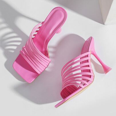 Multi Strap Pyramid Heeled Mule Sandals