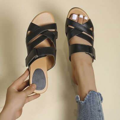 Criss Cross Wedge Slide Sandals