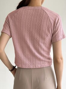 DAZY Solid Raglan Sleeve Textured Tee - Baby Pink - View 2