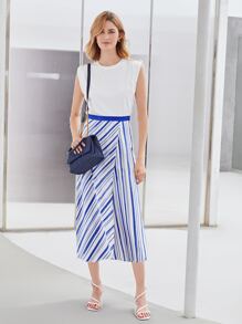 MOTF PREMIUM VISCOSE STRIPED SKIRT - Blue and White - View 8