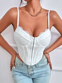 Chiquease Contrast Lace Cami Crop Top - White - View 1