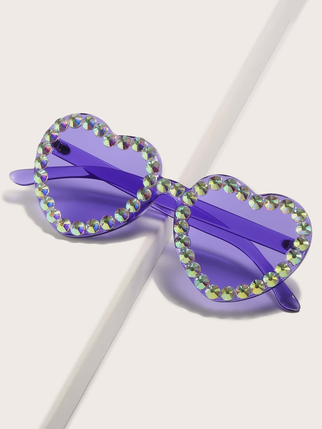 Kính thời trang khung trái tim rhinestone - Màu tím - Xem 1