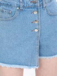 RueChic Raw Hem Button Front Denim Skort - Medium Wash - View 4