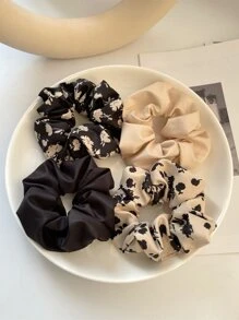 4条装印花发圈，优雅休闲发绳，马尾辫发圈，发饰，弹性发带，美发家居饰品，发圈 - 彩色 - 查看 2