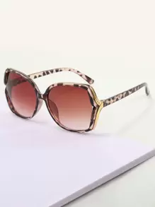 1pc Oval Plastic Frame Leopard Print Women Sunglasses, Gradient Color Hollow Design Retro Eyewear, Suitable For Summer Beach Travel Outfit For Summer Beach Vacation,Outdoor,Travel