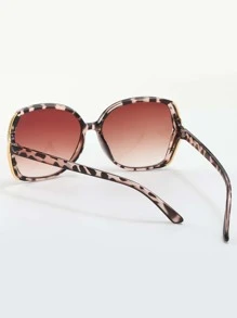 1pc Oval Plastic Frame Leopard Print Women Sunglasses, Gradient Color Hollow Design Retro Eyewear, Suitable For Summer Beach Travel Outfit For Summer Beach Vacation,Outdoor,Travel