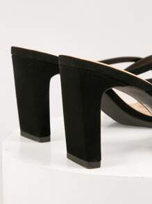 SHUZIA Tacones de bloque ajuste ancho de punta abierta sin cordones - Negro - Ver 3