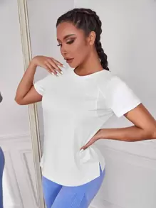 Easithlete Solid Cut Out Back Sports Tank Top Fitted Shirt Workout Tank Top Gym Women Shirts - White - View 4