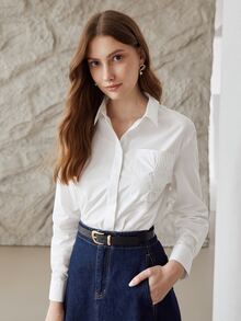 MOTF PREMIUM Camisa fruncido asimétrico trasero - Blanco - Ver 3