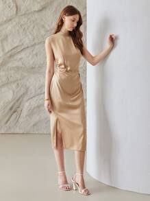 MOTF PREMIUM Vestido viscosa de cuello alto - Camel - Ver 5