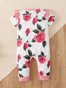 Bebé Jumpsuit con estampado floral ribete con fruncido