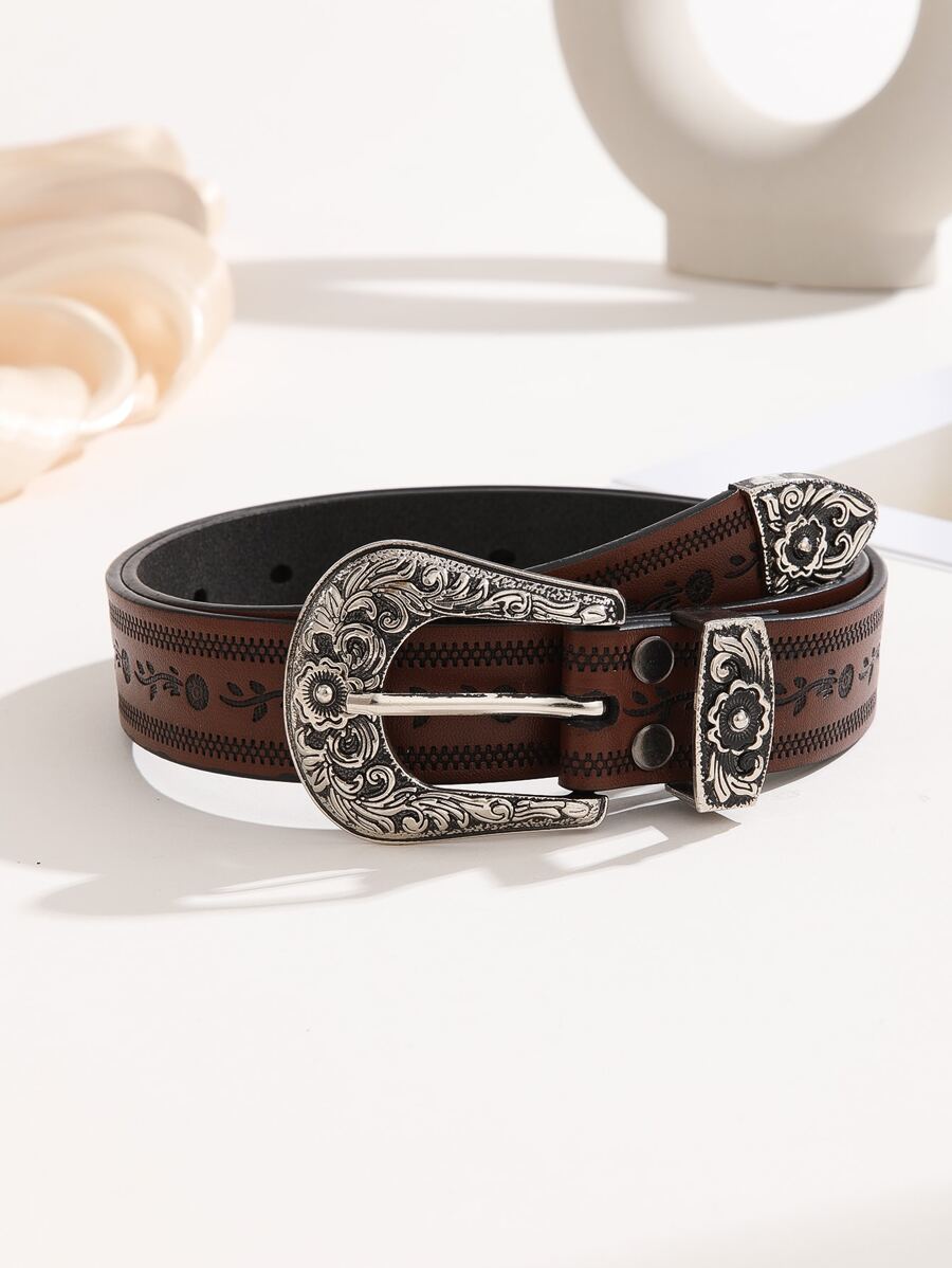 Thắt lưng khóa khắc hoa phong cách cao bồi miền Tây cho áo khoác và váy Boho Halloween - Nhiều màu - Xem 1