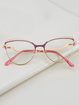 1 件金属猫眼彩虹色平光镜片眼镜，适合日常佩戴