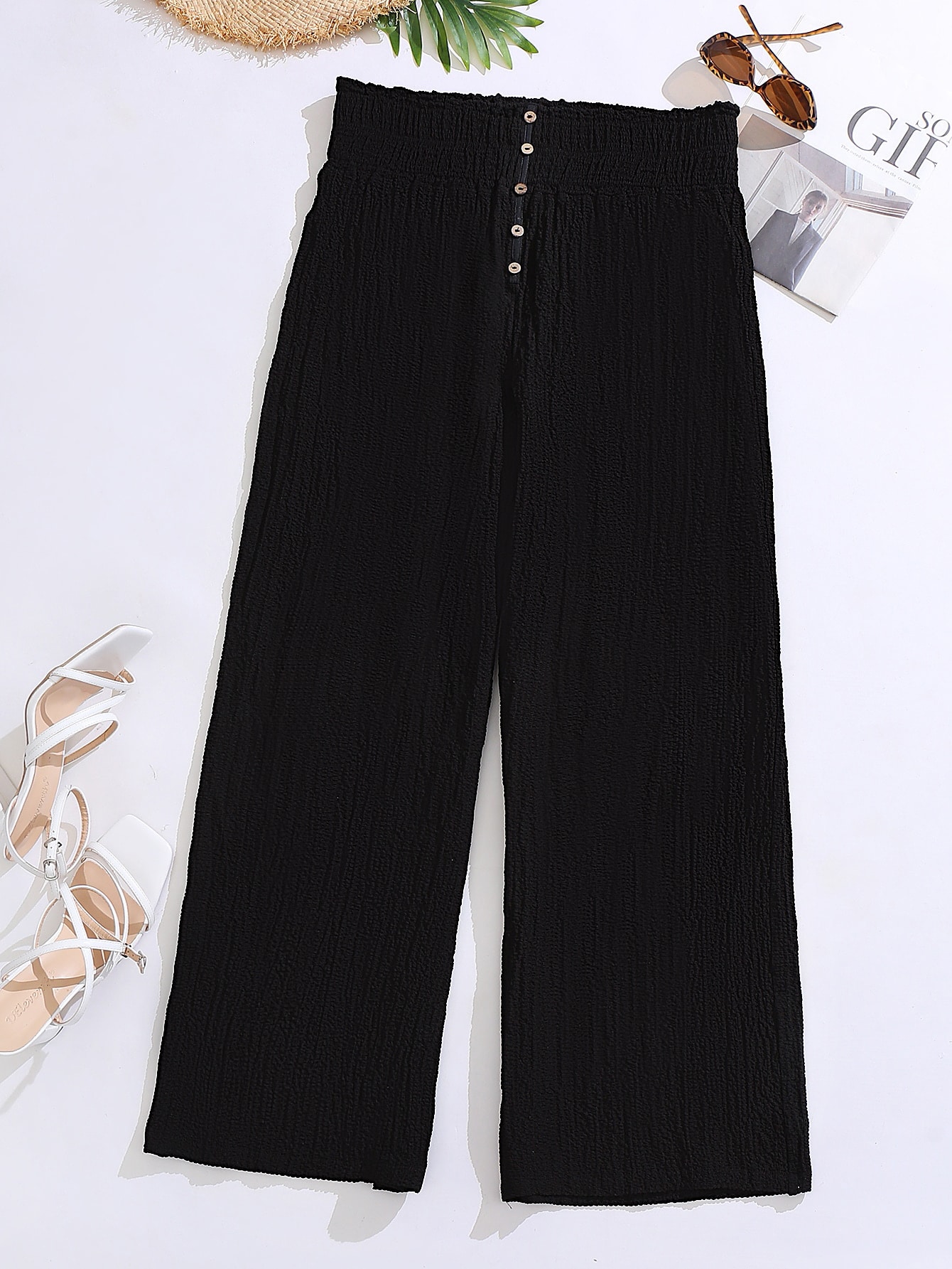 SHEIN VCAY Plus Button Detail Wide Leg Trousers SHEIN UK