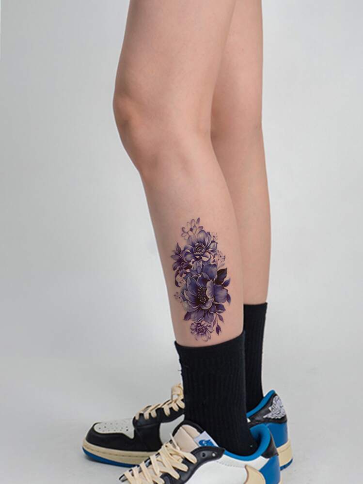 1sheet Floral Pattern Tattoo Sticker - Blue - View 4