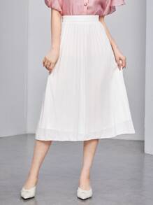 SHEIN Clasi Váy nữ Xếp li Dây kéo màu trơn Thanh lịch - trắng - Xem 1