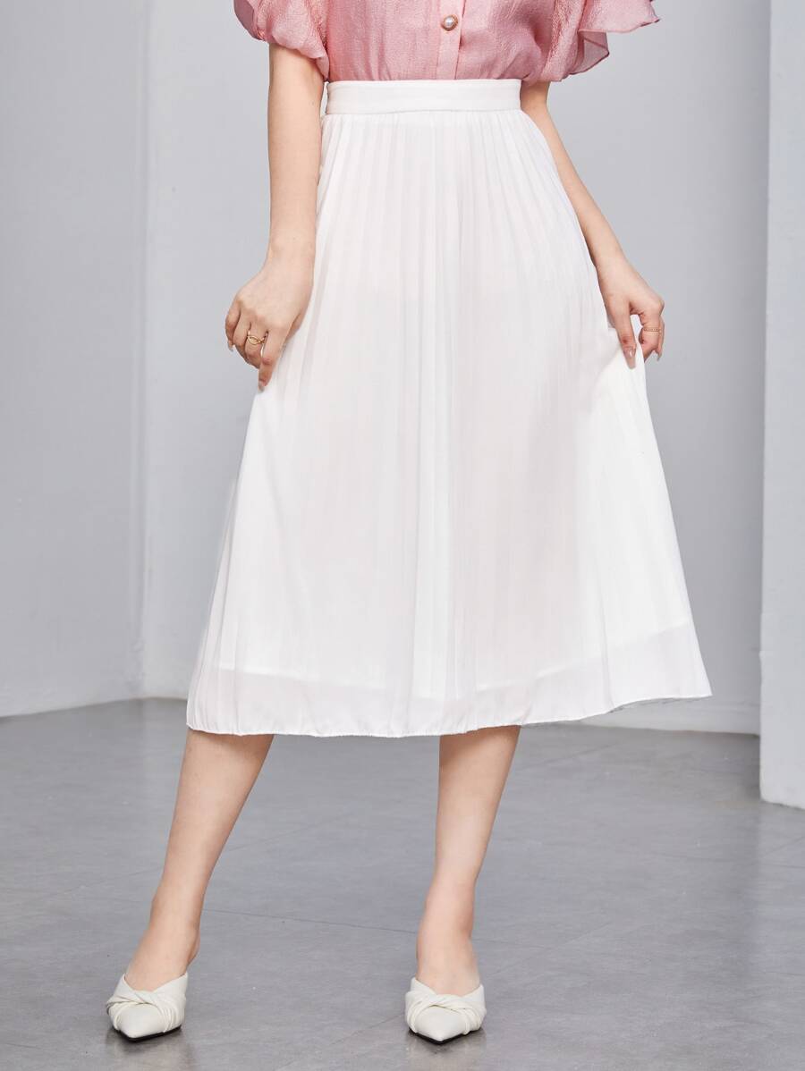 SHEIN Clasi Váy nữ Xếp li Dây kéo màu trơn Thanh lịch - trắng - Xem 1