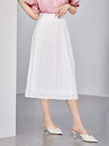 SHEIN Clasi Váy nữ Xếp li Dây kéo màu trơn Thanh lịch - trắng - Xem 3