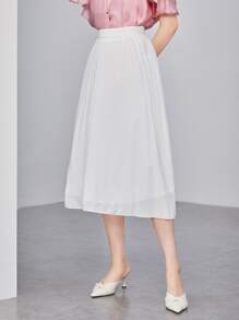 SHEIN Clasi Váy nữ Xếp li Dây kéo màu trơn Thanh lịch - trắng - Xem 5