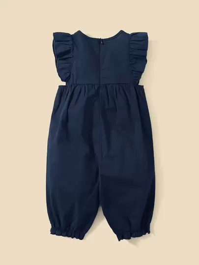 Baby Girl Casual Everyday Ruffle Armhole Loose Jumpsuit, Solid Color, Summer