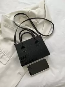 Bolso de mano minimalista y elegante con relieve, bolso de hombro y bandolera de estilo vacacional y universitario para mujeres