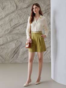 MOTF PREMIUM LYOCELL BELTED SHORTS - Olive Green - View 11