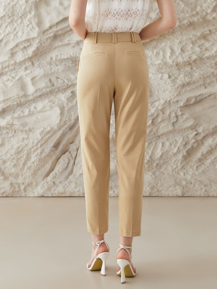 MOTF PREMIUM LINEN BUTTON FLY TAILORED PANTS - Khaki - View 2