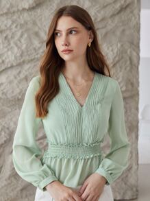 MOTF PREMIUM SHIRRED PEPLUM TOP - Mint Green - View 5