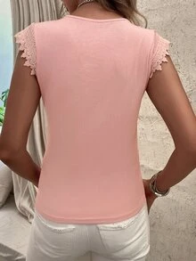 Camiseta panel con encaje - Rosa coral - Ver 2