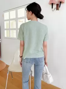 DAZY Button Front Flap Detail Tee - Mint Green - View 2