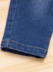 女婴 2 件套松紧腰锥形牛仔裤 - 藍色 - 查看 3