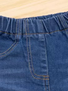 女婴 2 件套松紧腰锥形牛仔裤 - 藍色 - 查看 4