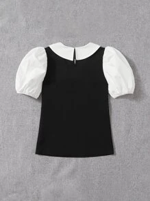 SHEIN Áo cánh Gái Tương phản ren Khối Màu Sẵn sàng - Đen và trắng - Xem 2