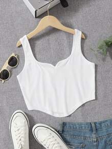 SHEIN Teen Girls Sweetheart Neck High Low Tank Top - White - View 1