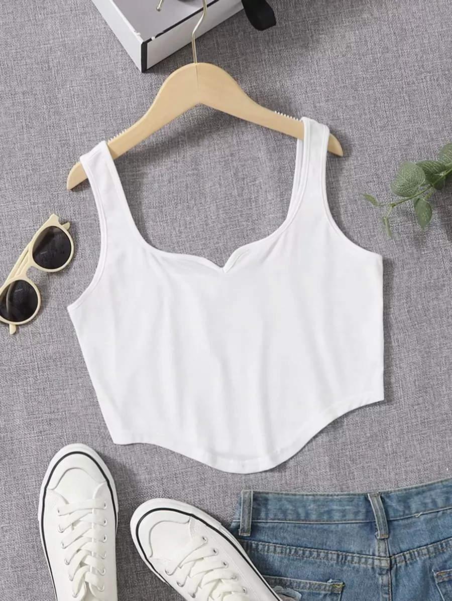 SHEIN Teen Girls Sweetheart Neck High Low Tank Top - White - View 1