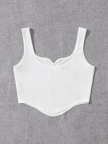 SHEIN Teen Girls Sweetheart Neck High Low Tank Top - White - View 2