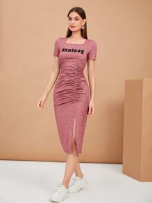 Seusyu Đầm Xù Tách cao Lá thư Giải trí - Bụi hồng - Xem 5