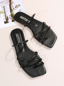 Dép xỏ ngón quai mảnh chéo cho nữ, dép đế bằng hở ngón thời trang, màu trơn, thích hợp cho trang phục mùa xuân hè. - màu đen - Xem 4