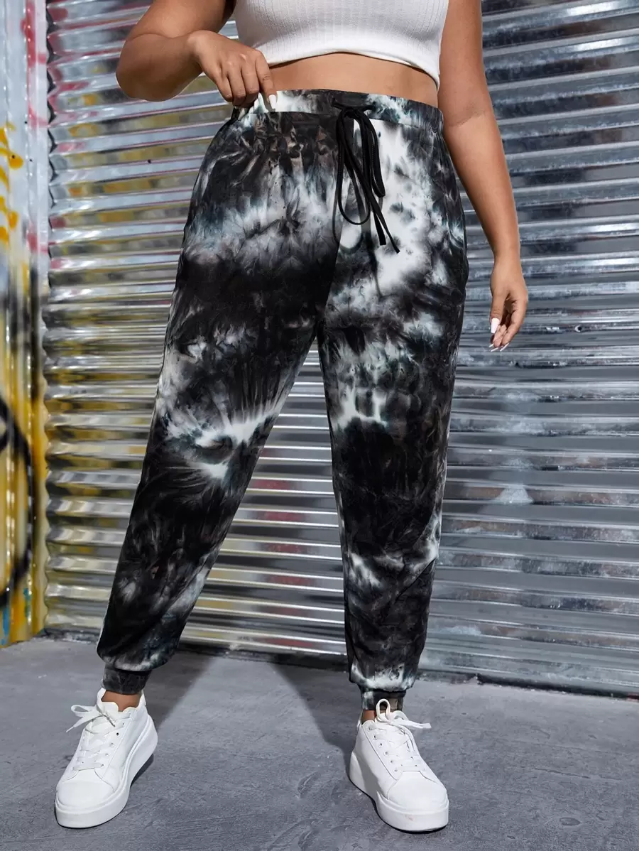 Muchica Plus Tie Dye Drawstring Waist Joggers - Multicolor - View 1