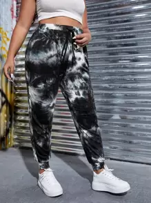 Muchica Plus Tie Dye Drawstring Waist Joggers - Multicolor - View 4