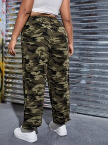 SHEIN EZwear 大碼迷彩印花腰部抽繩衛褲 - 彩色 - 查看 2