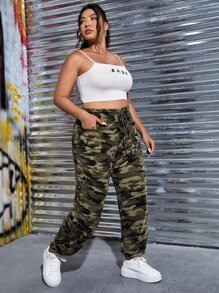 SHEIN EZwear 大碼迷彩印花腰部抽繩衛褲 - 彩色 - 查看 5